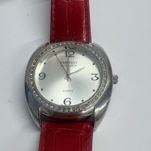 Embassy by Gruen Wristwatch Red Croc Embossed Leather Strap - Needs Battery